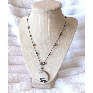 Dalmatian Jasper Necklace Hand Knotted Crystal Beads Sterling Silver Clasp